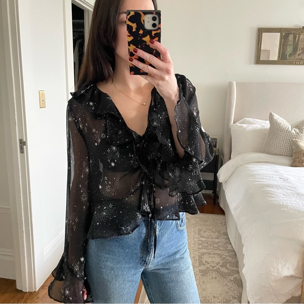 Topshop Star Print Ruffle Blouse